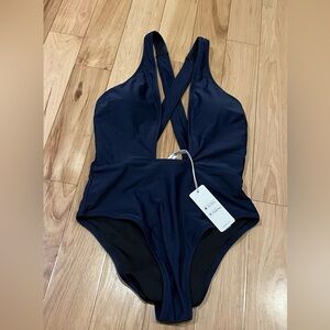 Cupshe Navy Cross-Front One Piece Swimsuit